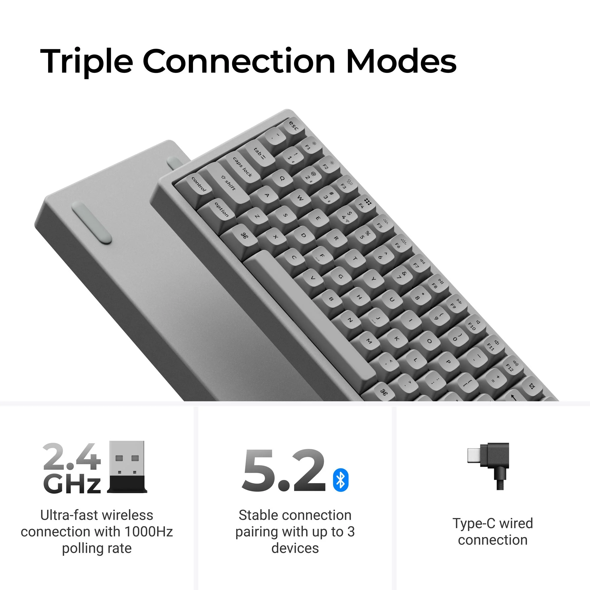 Keychron K2 HE Wireless Magnetic Switch Custom Keyboard - Concrete Edition - Image 4